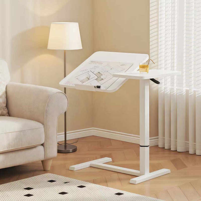 (UPGRADED) Overbed Bedside Desk, Mobile Rolling Laptop Stand Tilting Overbed Table with Wheels, Height Adjustable Tray Bedside Table for Laptop Bed Sofa, WHITE ( Prime Big Deal Days )