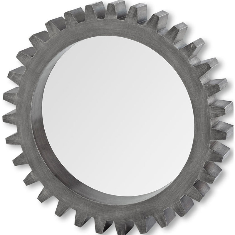 Kazmira Solid Wood Round Mirror, Gray, 26" x 26"