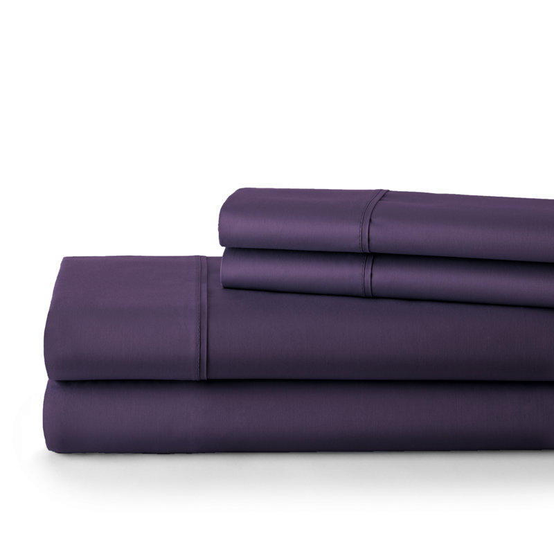 Ensemble de draps en coton 500 fils, Mauve, Ensemble de draps pour lit double + drap-housse + 