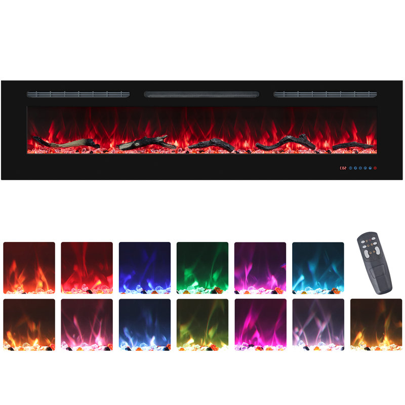 Cassan Recessed Wall Mounted Electric Fireplace, 17.7"H*65"W*6"D