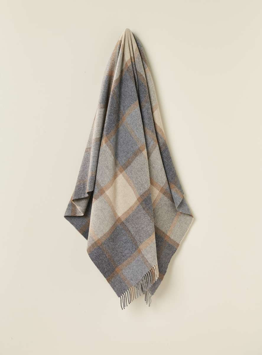 Merino Lambswool Throw/Blankets Reversible Wool Throw Blanket, Blue/White/Gray Patchwork