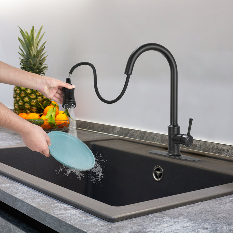 Robinet de cuisine à poignée simple, Noir mat