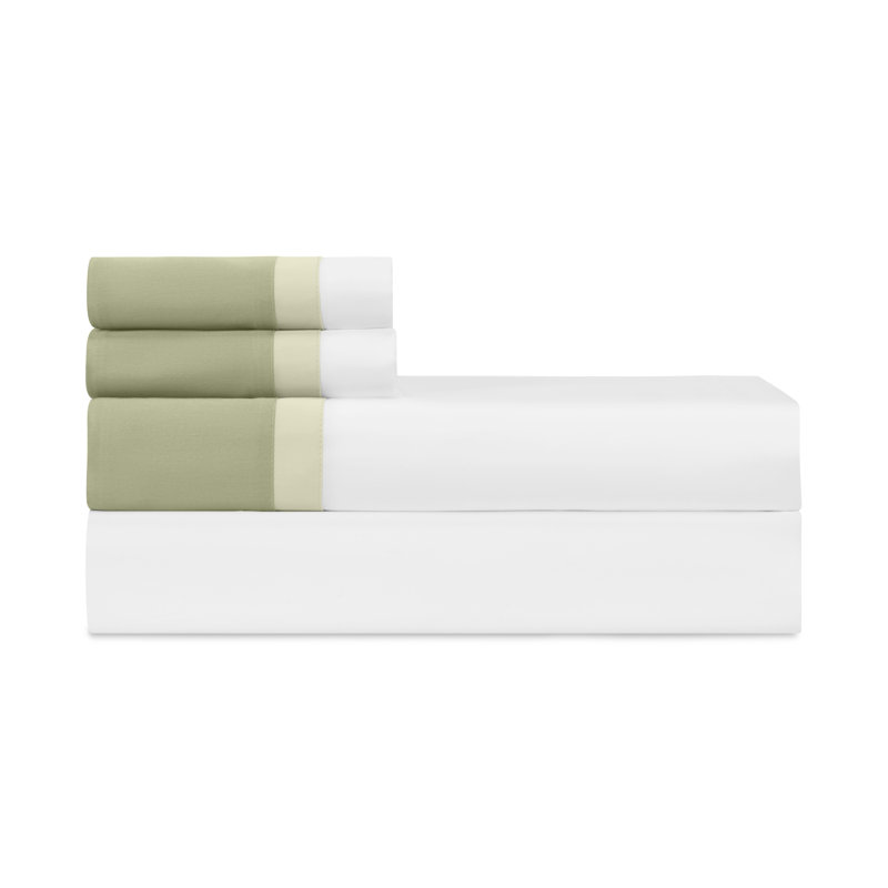 Borders Sateen Sheet Set, White/Stone Blue/Navy Blue, Twin