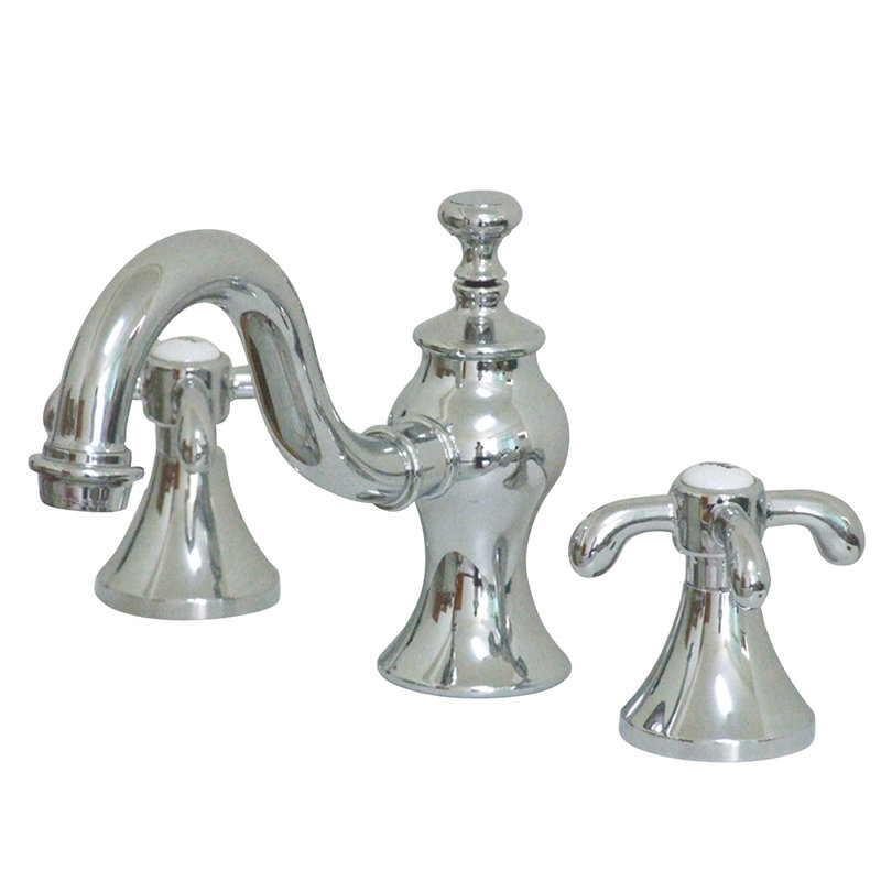 Kingston Brass French Country Two-Handle 3-Hole Deck Mount Widespread Bathroom Faucet with Brass Pop-Up Drain