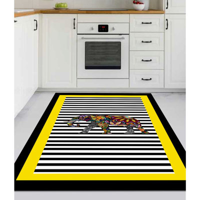 Tapis jaune / noir en polyester tissé à la machine Denieron