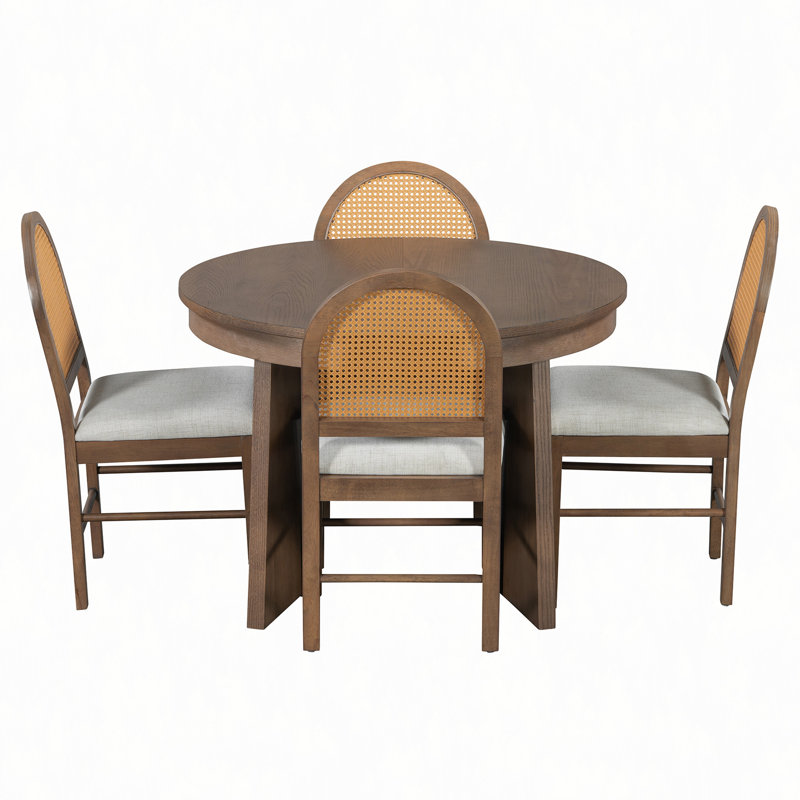 Ensemble de table de salle à manger 5 pièces pour 5 personnes, ensemble de table de salle à manger extensible rétro avec 4 chaises rembourrées, ensemble de table de cuisine et chaises pour la salle à manger et la cuisine