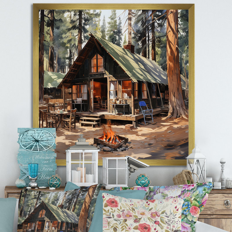 «Camping In Forest Retreat 3 - Fruits», art mural, Cadre doré simple, H 30 po x l 30 po x P 1,5 po