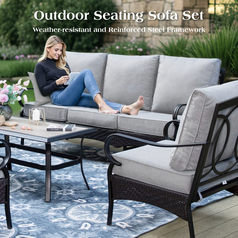 Outdoor Patio Conversation Set With Cushions, Gray