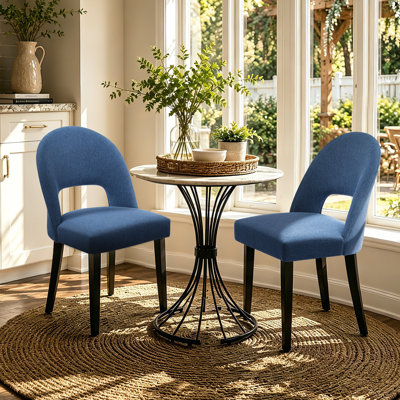 Cindina Linen Upholstered Dining Chairs with Curved High Back and Solid Wood Legs