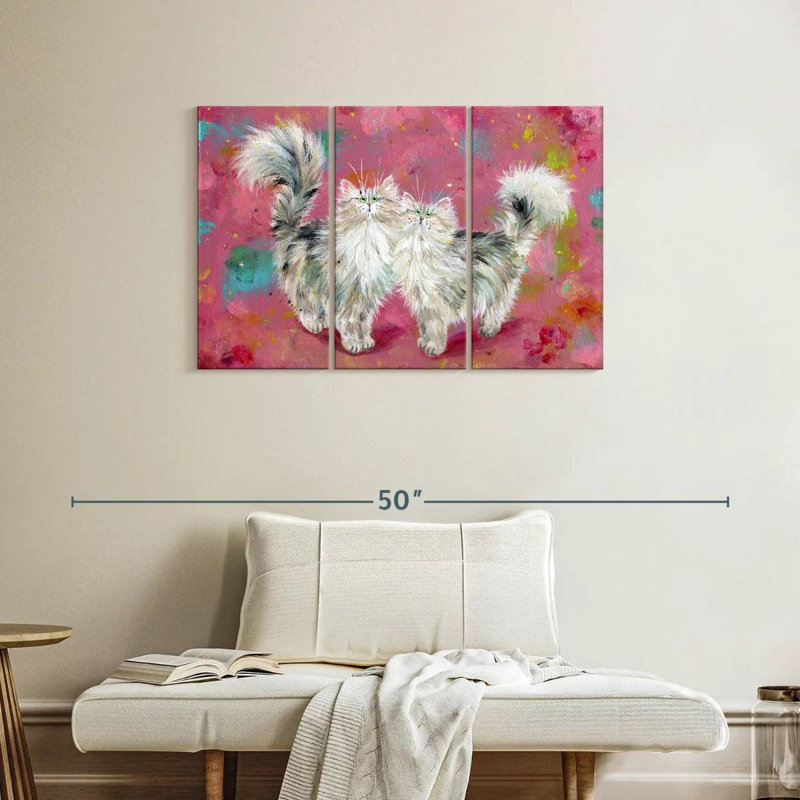 Brampt Two Tabbies On Blossom Pink, 24" H x 38" W