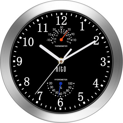 Horloge murale 10 po noire silencieuse avec cadre argenté