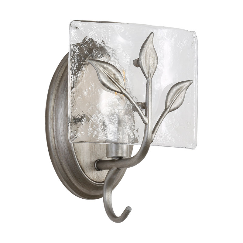 1-Light Vanity Light in with Hammered Water Glass, Peruvian Silver