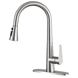 Sleek Pull Down Single Handle Kitchen Faucet, 18 Inch High Brushed Nickel Kitchen Faucet With Pull Down Sprayer