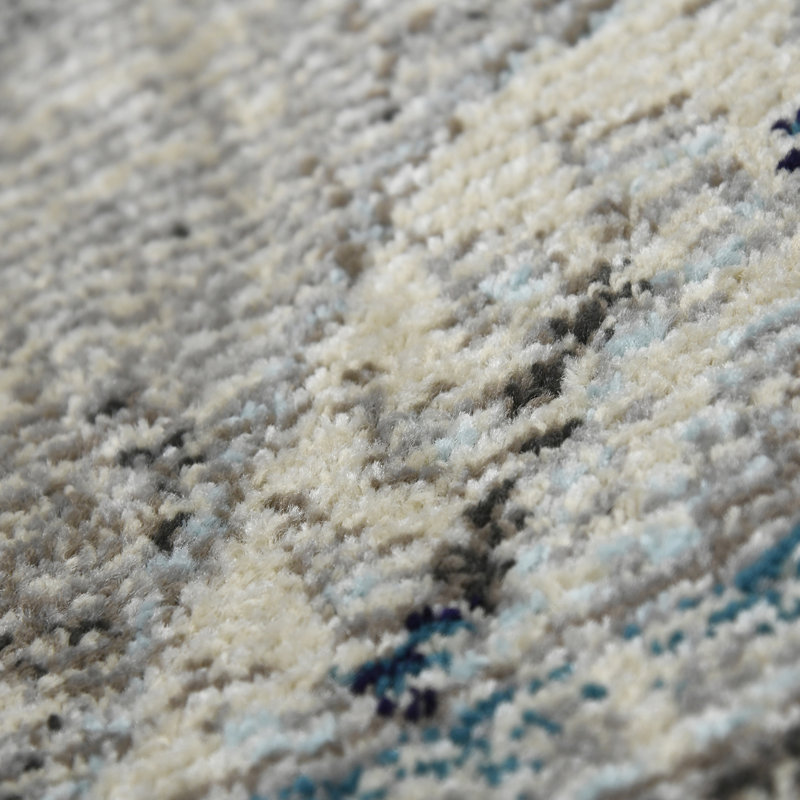 Rectangular Blue Stain-Resistant Synthetic Area Rug