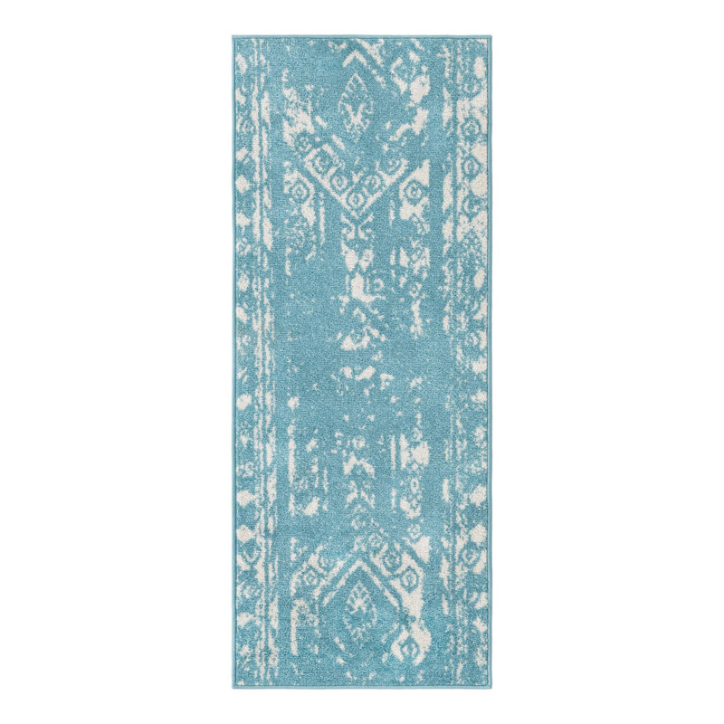 Tapis Lennon bleu clair, Tapis de couloir 2 pi x 5 pi 3 po