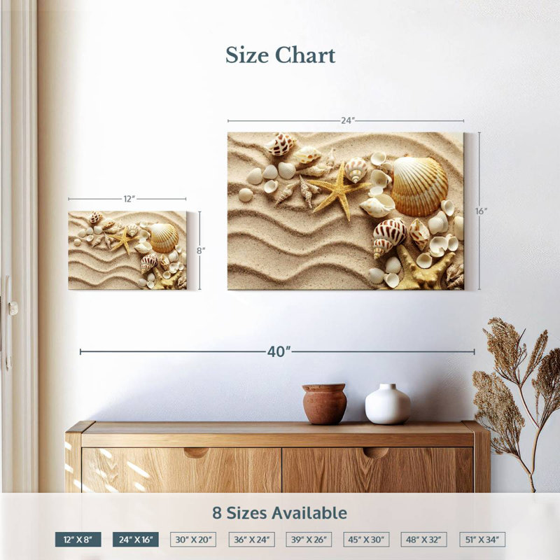 Aletra, coquillages sur les vagues de sable, H 16 po x l 24 po