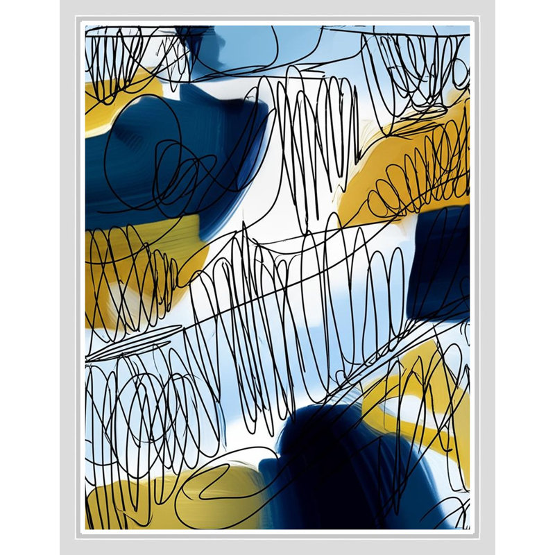 «Dynamic Abstract» en bleu et jaune, art mural sur toile encadré, White, 28" H x 22" W