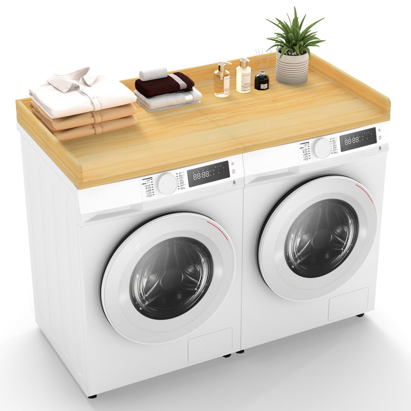 27.5" X 54" Laundry Countertop For Washer & Dryer - Modern Organization Shelf With Anti-Slip Base & Protective Edge, Walnut