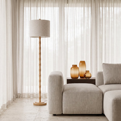Wood Floor Lamp For Living Room, 65.6'' Tall Standing Lamp With Fabric Shade, Natural