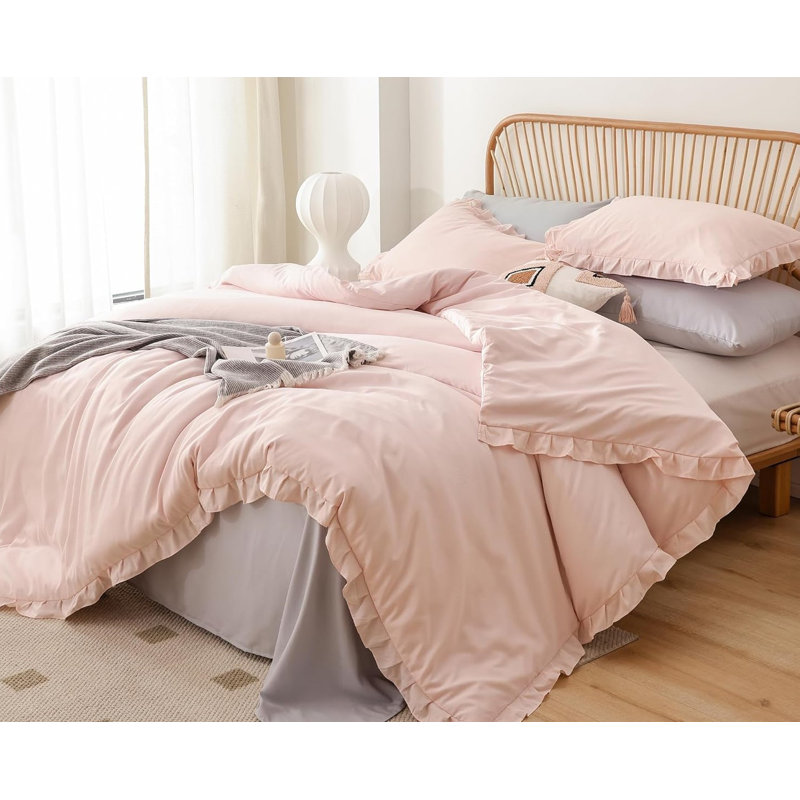 The Comforter Set Ruffle Comforter with 2 Pillowcase Soft, Blush Pink, Twin