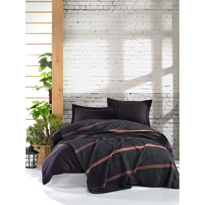 Cotton Blend Striped Coverlet