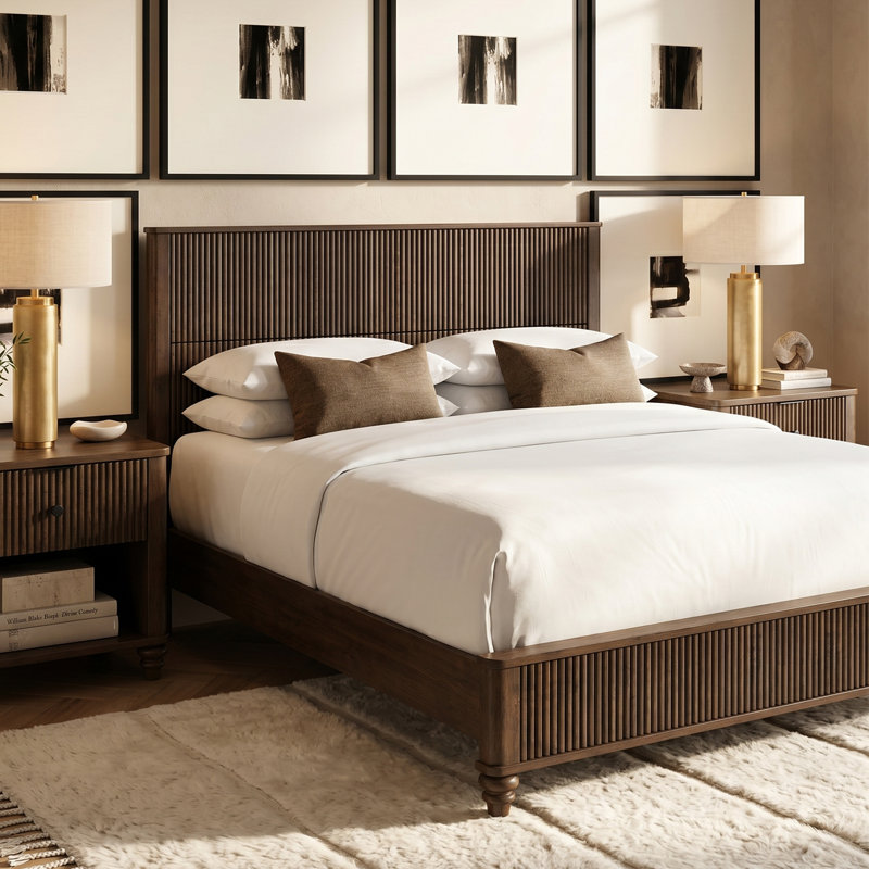 Dakota Platform Bed with Tall Headboard, Walnut, Queen