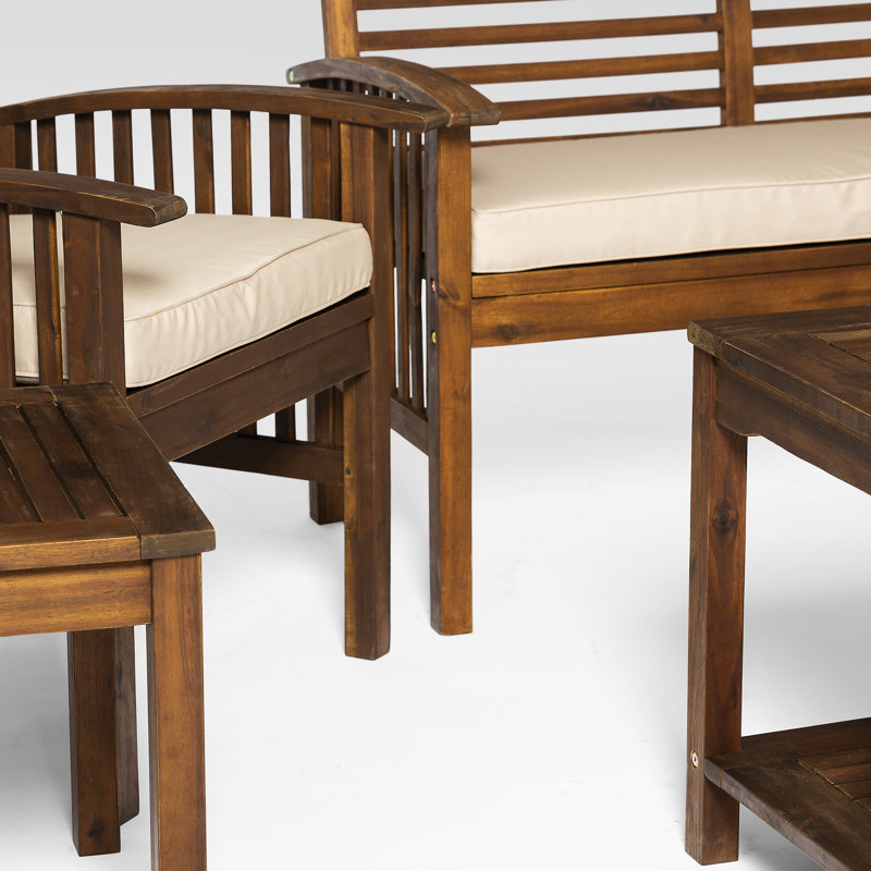 Ensemble de conversation d'extérieur 5 pièces - 1 causeuse, 2 chaises, 1 table basse, 1 table d'appoint - brun foncé