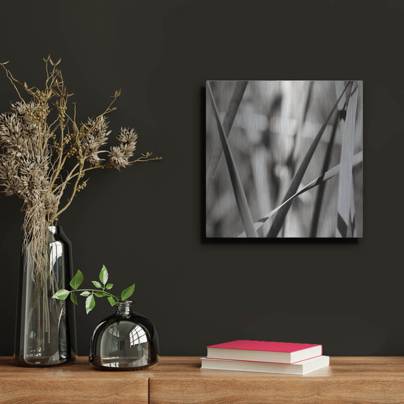Ebern Designs «Leaves BW 02» par Tom Quartermaine, art mural en métal, H 12 po x l 12 po