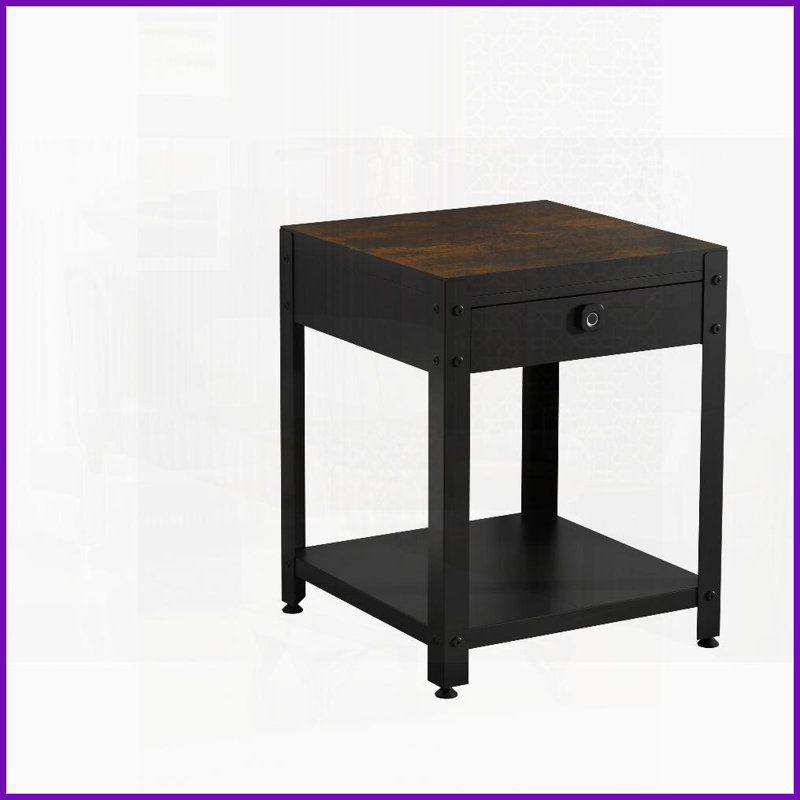 Table basse carrée à double couche d'aspect bois avec verrou d'empreinte digitale Rangement caché et sécuritaire pour les espaces de vie