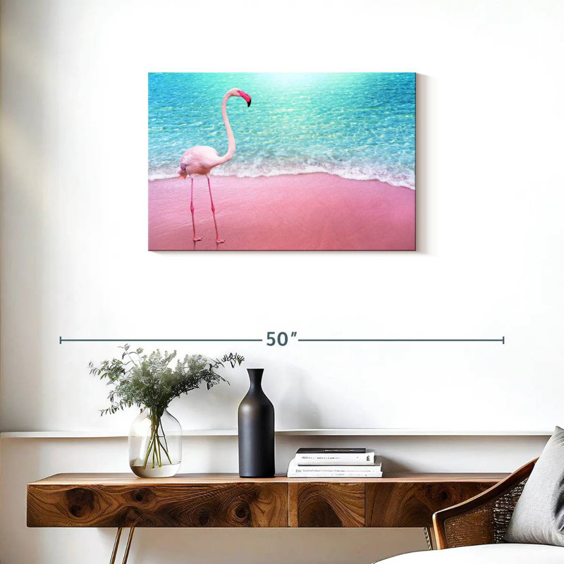 Flamant rose plage Brampt, H 20 po x l 30 po