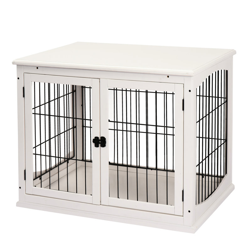 Table de chenil pour chiot, deux côtés verrouillables, décorative mignonne pour cage de chien d'intérieur, petit blanc pur avec 2 chiots,