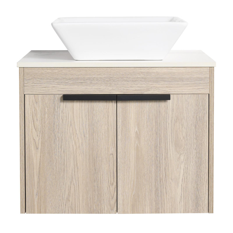 Meuble-lavabo mural de conception moderne avec lavabo en céramique et porte à fermeture en douceur, 35"