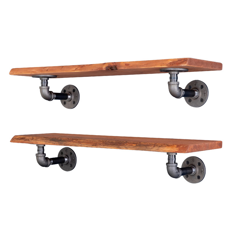Tablette en bois Live Edge avec supports de tuyaux industriels en forme de L, H 4,5 po x l 24 po x P 7,5 po