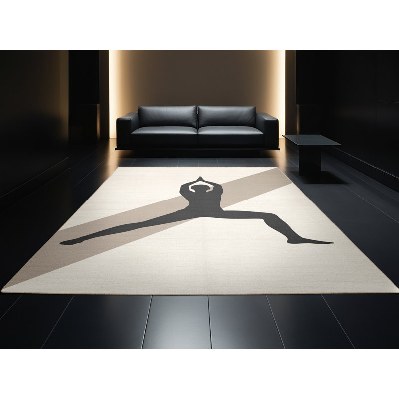 Tapis beige lavable à la machine Takengon Yoga Warrior Pose, 8 x 12