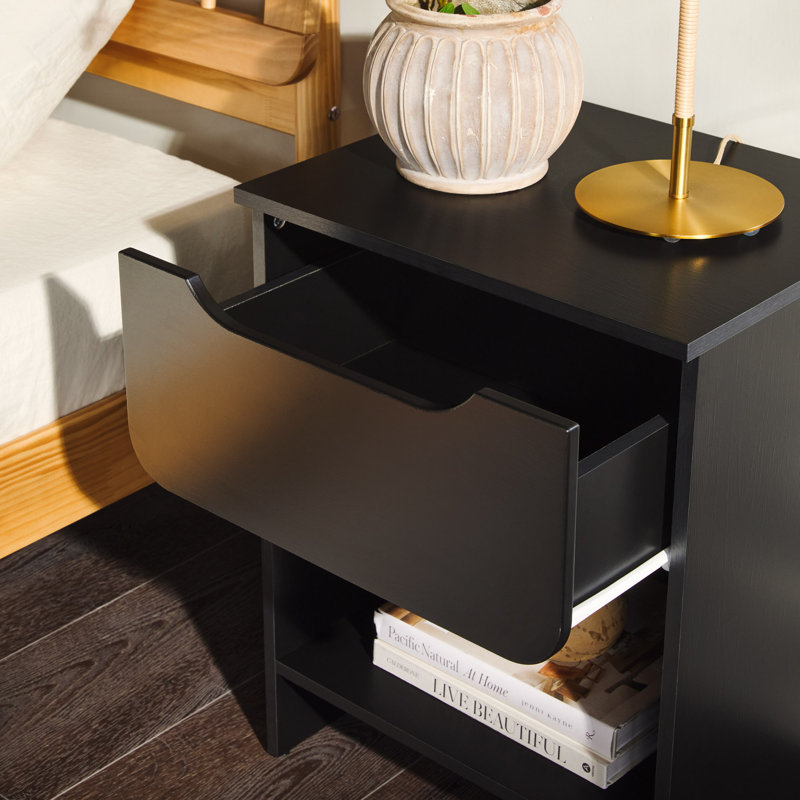 Jaqualine 1-Drawer Nightstand with Storage Cubby, Black