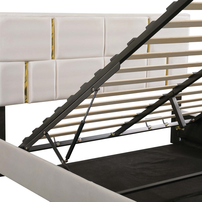 Kleomenis Upholstered Platform Storage Bed, Beige, Lit