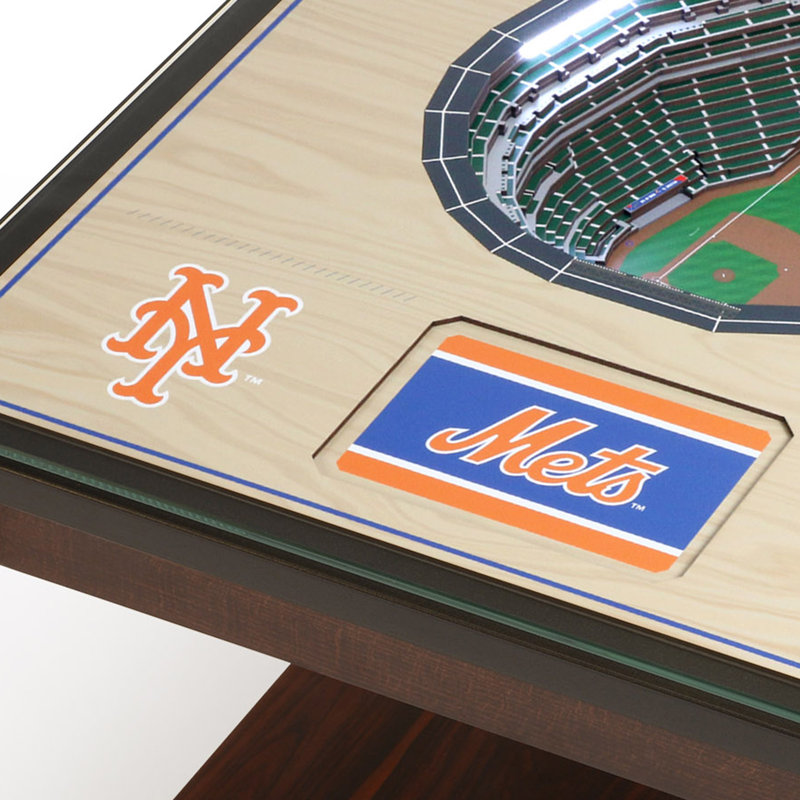 Glass Top End Table, 22.25" H x 22" W x 23" D, Beige/Green/Black, New York Mets