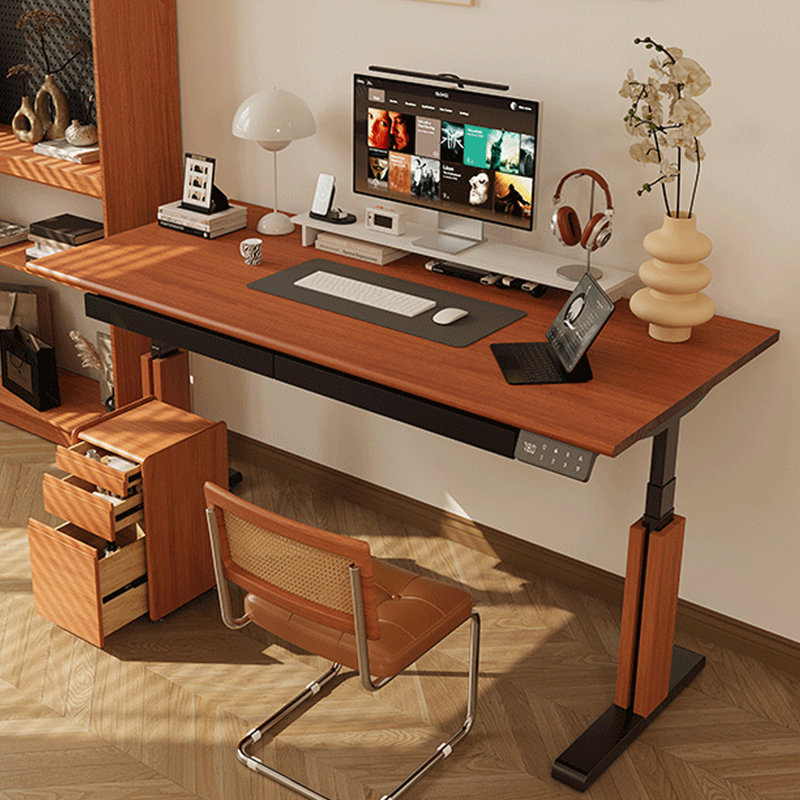 Solid wood electric height-adjustable desk with drawers, 24.41"H*59.06"W*29.53"D