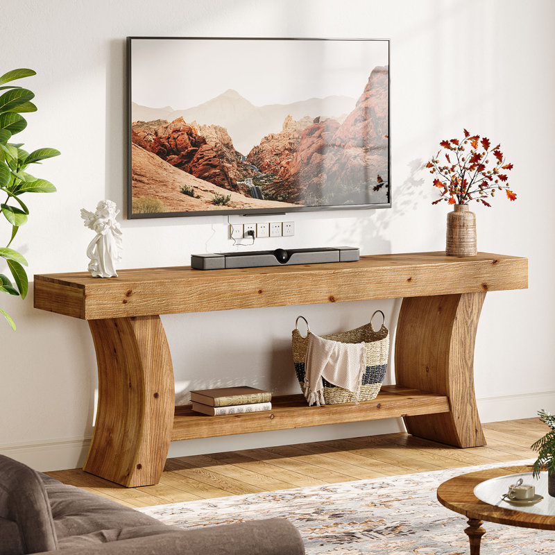 63" Farmhouse Tv Stand For Tvs Up To 70", Freestanding Media Console With Open Shelves For Living Room, Natural
