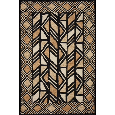 Tapis noir / brun / crème en laine touffeté à la main Bremen