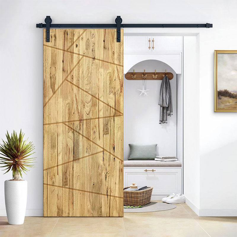 Porte de grange en bois massif lambrissé et métal, Chêne vieilli, H 80 po x l 36 po