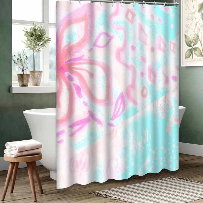 Rideau de douche rose imperméable, rideaux de douche pour la salle de bain avec 12 crochets, 72" L x 78" W