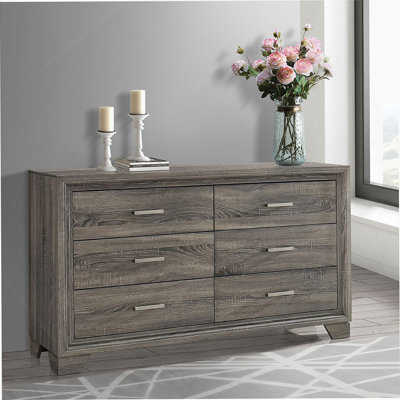 Commode 6 tiroirs en chêne brun