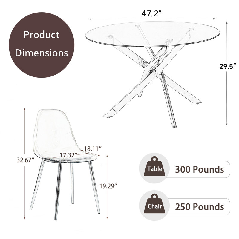 Ensemble repas rond, Argent, H 29,5 po x L 47 po x l 47 po