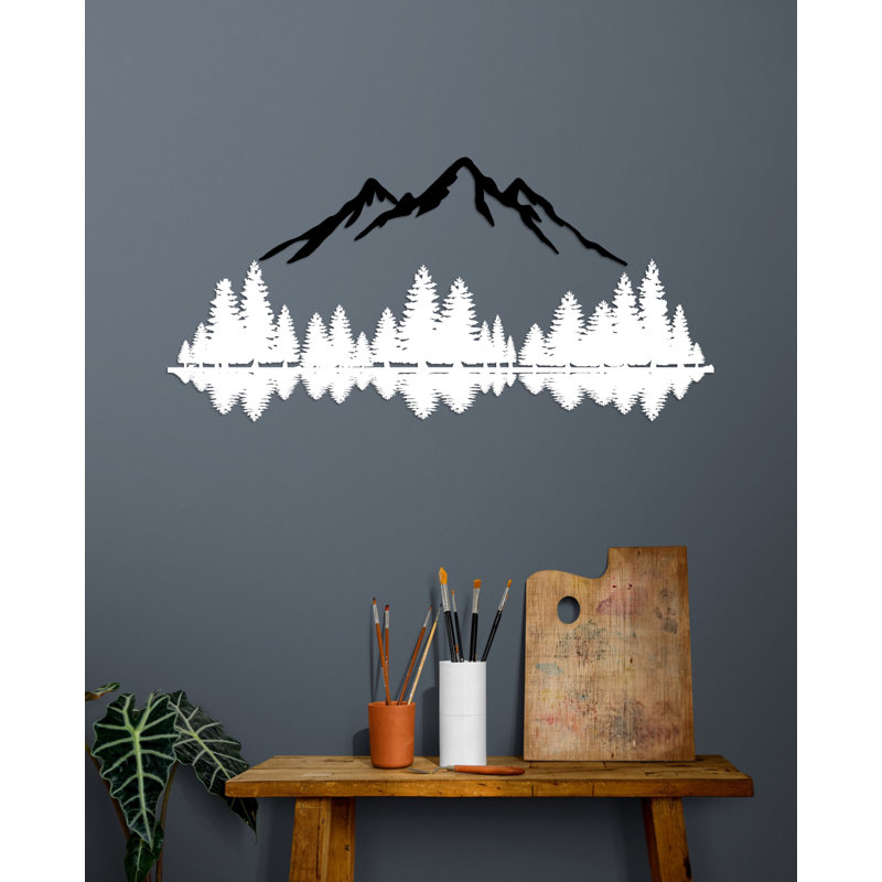 Montagne et forêt, ensemble de 2 décorations murales en métal Art déco, H 15 po x l 30 po x P 0,5 po