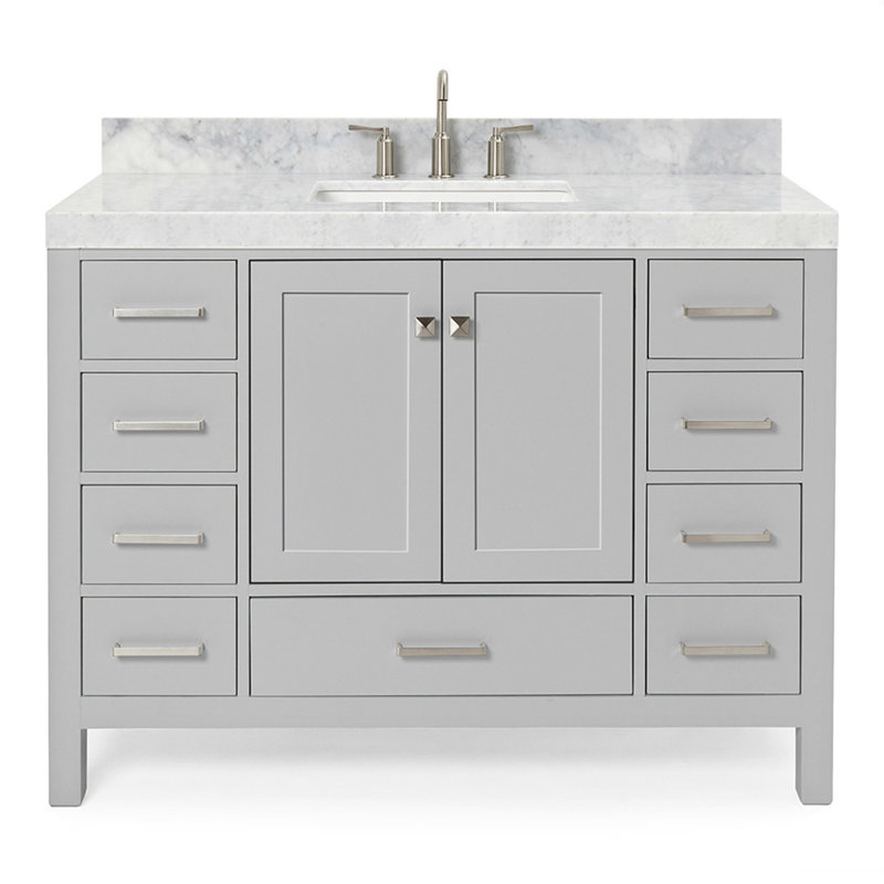 Cambridge Single Bathroom Vanity with Carrara Marble Top, Gray