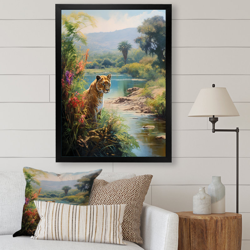Green Panther Impressionist Retreat sur toile, H 20 po x l 12 po x P 1 po, Cadre photo noir