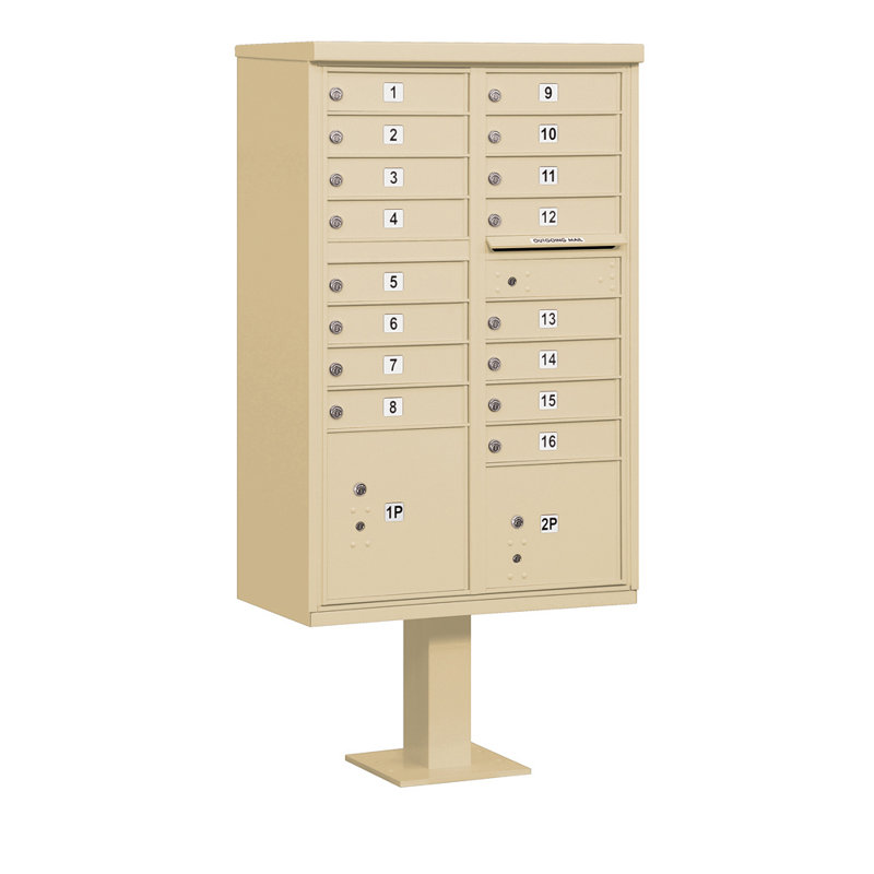 Sandstone 16-Compartment Lockable Aluminum Pedestal Mailbox