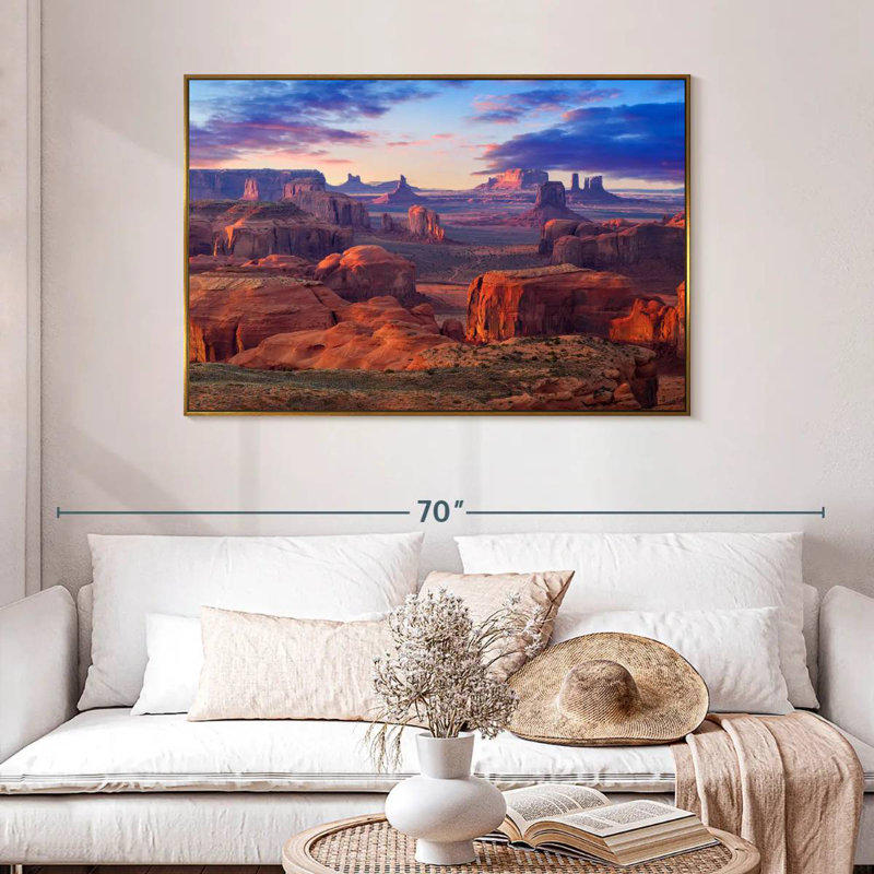 Hunts Mesa Monument Valley Sunset, 46 po x 31 po, Cadre flottant doré