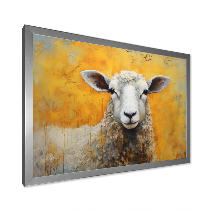 Encaustique jaune et mouton beige I - impression, H 34 po x l 44 po x P 1,5 po, Cadre simple argenté